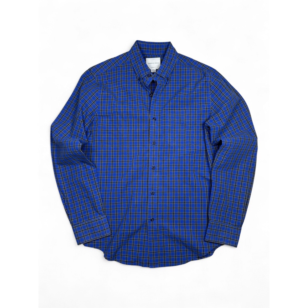 American Eagle Mens Classic Fit Plaid Button Down Shirt Blue Yellow Small - Picture 1 of 5